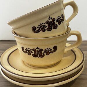 1970s coffee mug and saucer set | Vintage stoneware mugs | Retro kitchenware |